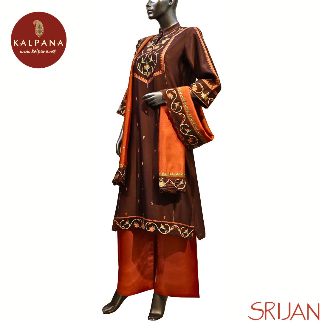 Kashmiri Crewel embroidery Princess Line Pure Chanderi Salwar Kameez