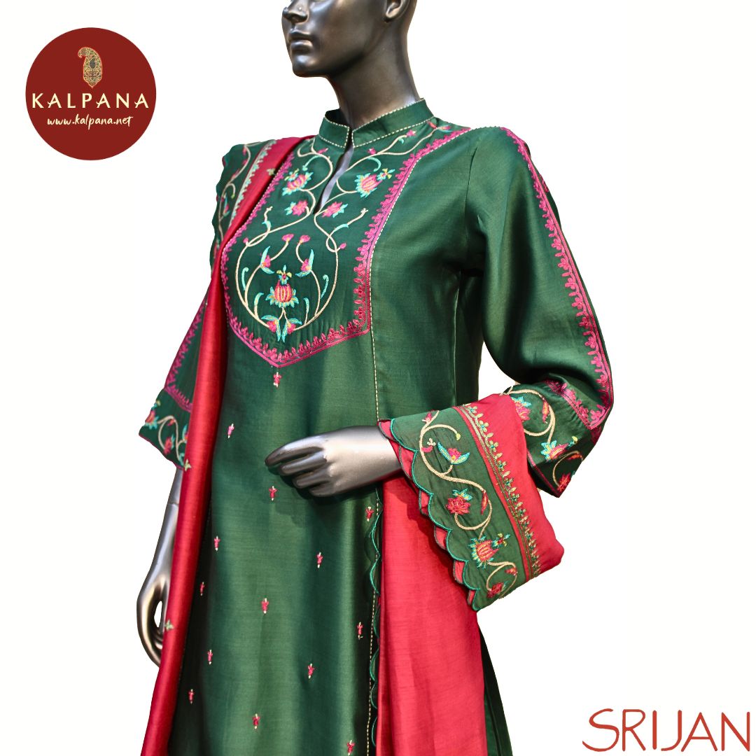 Kashmiri Crewel embroidery Princess Line Pure Chanderi Salwar Kameez