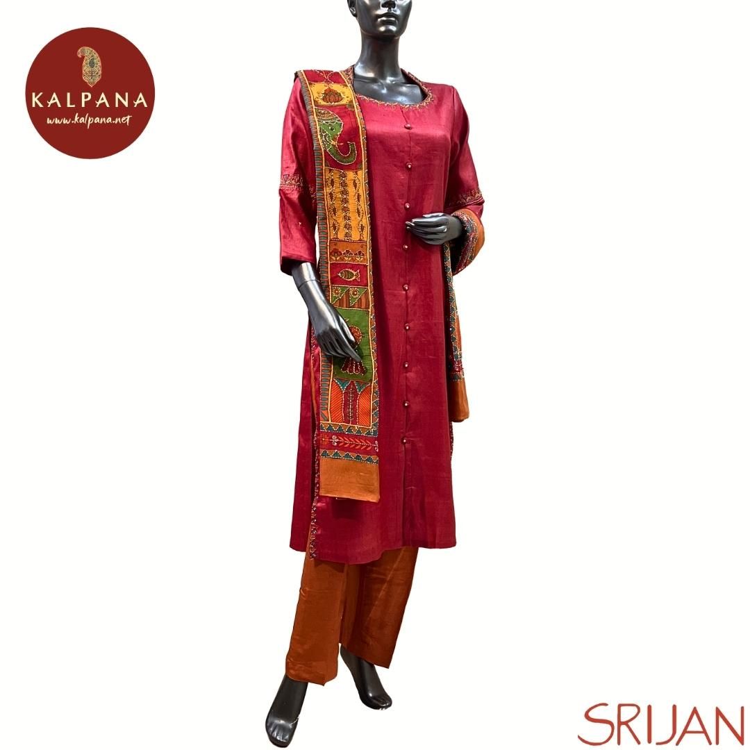 Madhubani A Line Pure Tussar Salwar Kameez