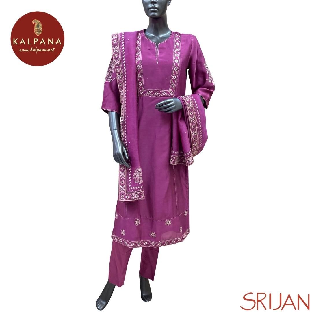 Top : Chikkankari Princess Line Pure Chanderi Shirt with All Over Embroidery and Embroidered Border. The Neckline is V Neck
Dupatta: It comes with Self matched Onion Purple color Embroidered Chikkan Super Net Dupatta with Embroidered Border.
Bottom : The Cotton Satin Pant is Onion Purple.
Perfect for Semi Formal Wear. Recommended for Summer season(s). Dry Clean Only
Country Of Origin:India
Weight: 450 gms