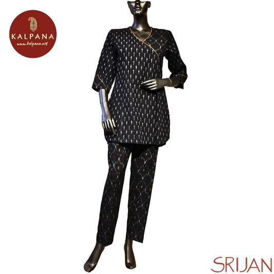 Top : Ikat Princess Line Pure Cotton Shirt with All Over Printed. The Neckline is V Neck
Bottom : The Cotton Pant is Black.
Perfect for Semi Formal Wear. Recommended for Summer season(s). Dry Clean Only
Country Of Origin:India
Weight: 450 gms