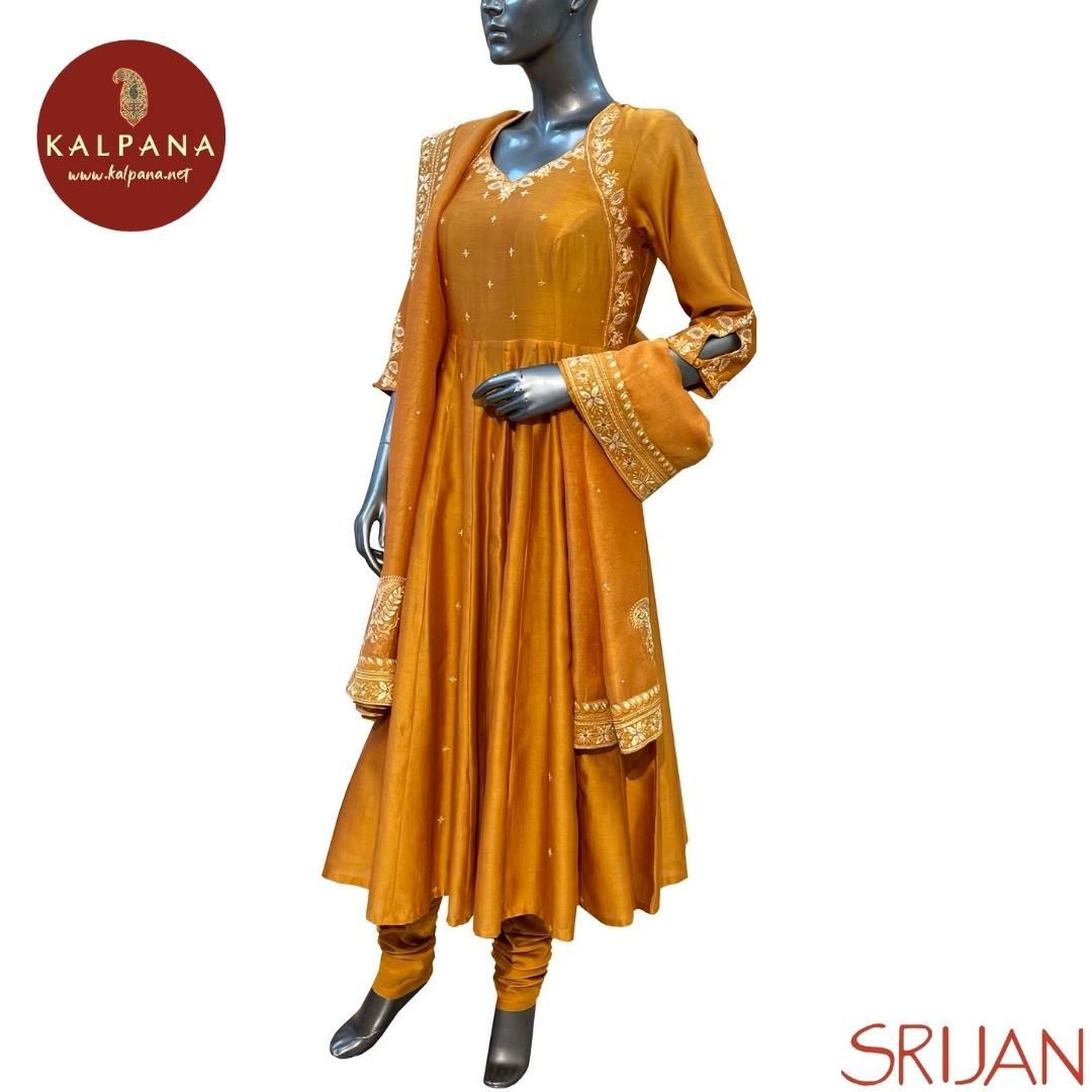 Chikkankari Large Kalidaar Pure Chanderi Salwar Kameez