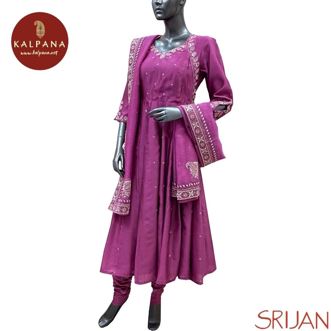 Chikkankari Large Kalidaar Pure Chanderi Salwar Kameez