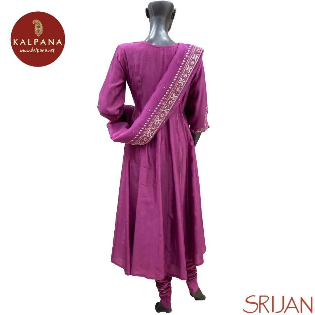 Chikkankari Large Kalidaar Pure Chanderi Salwar Kameez