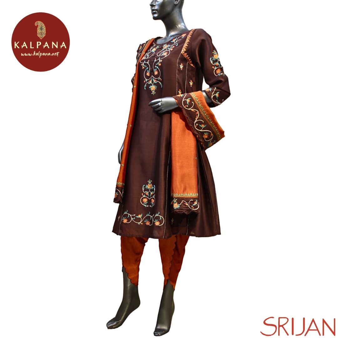 Kashmiri Crewel embroidery Small Kalidaar Pure Chanderi Salwar Kameez