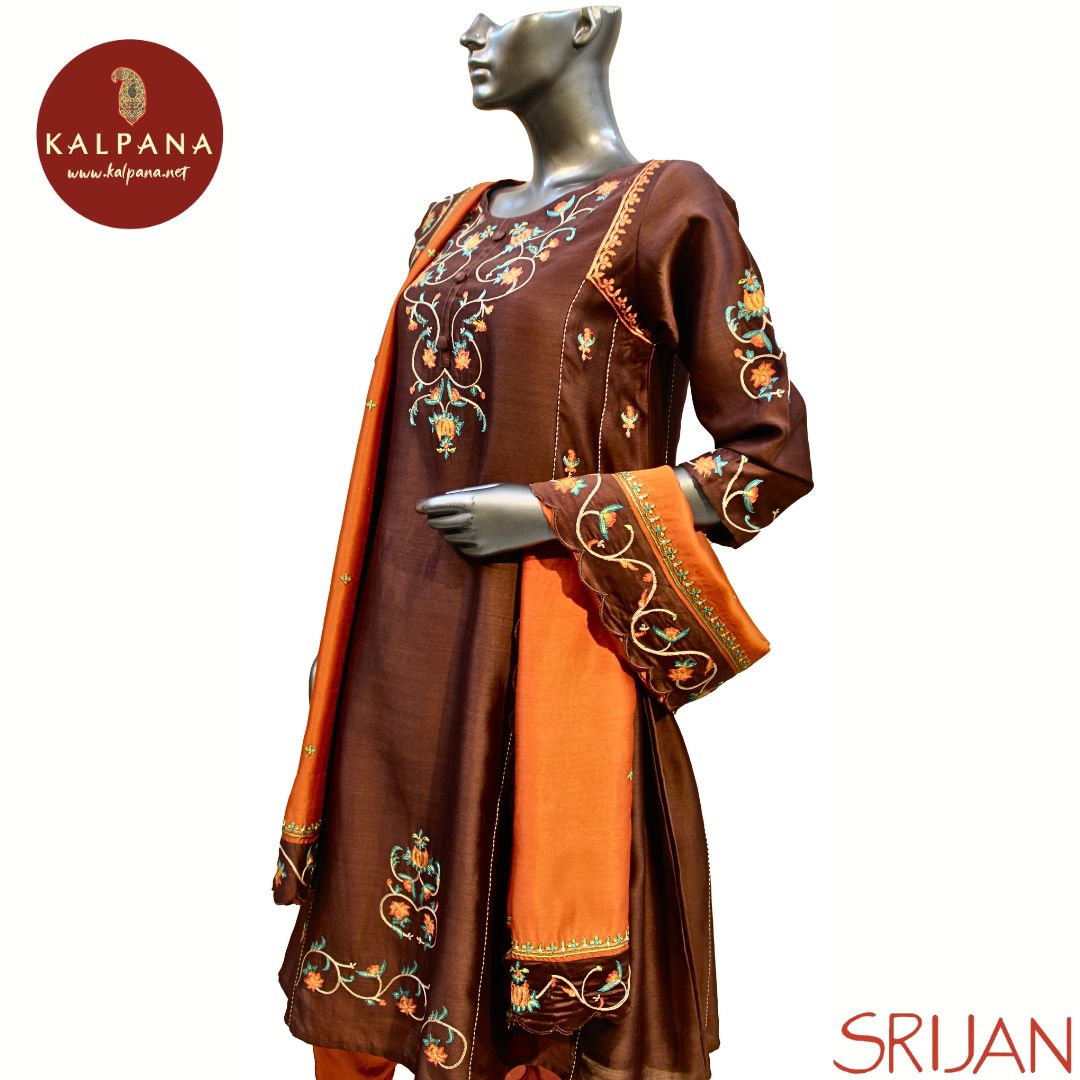 Kashmiri Crewel embroidery Small Kalidaar Pure Chanderi Salwar Kameez
