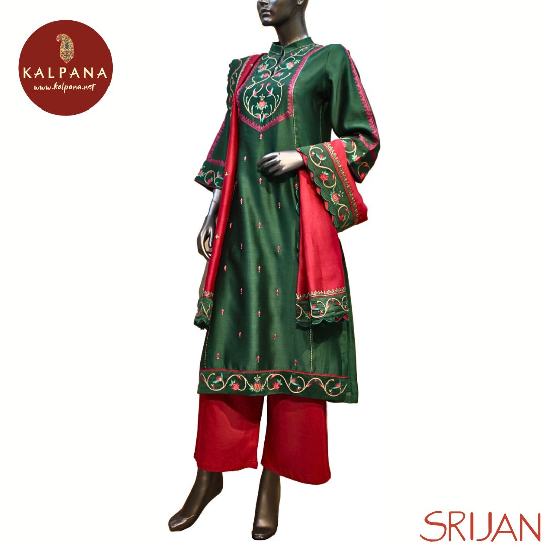Kashmiri Crewel embroidery Small Kalidaar Pure Chanderi Salwar Kameez