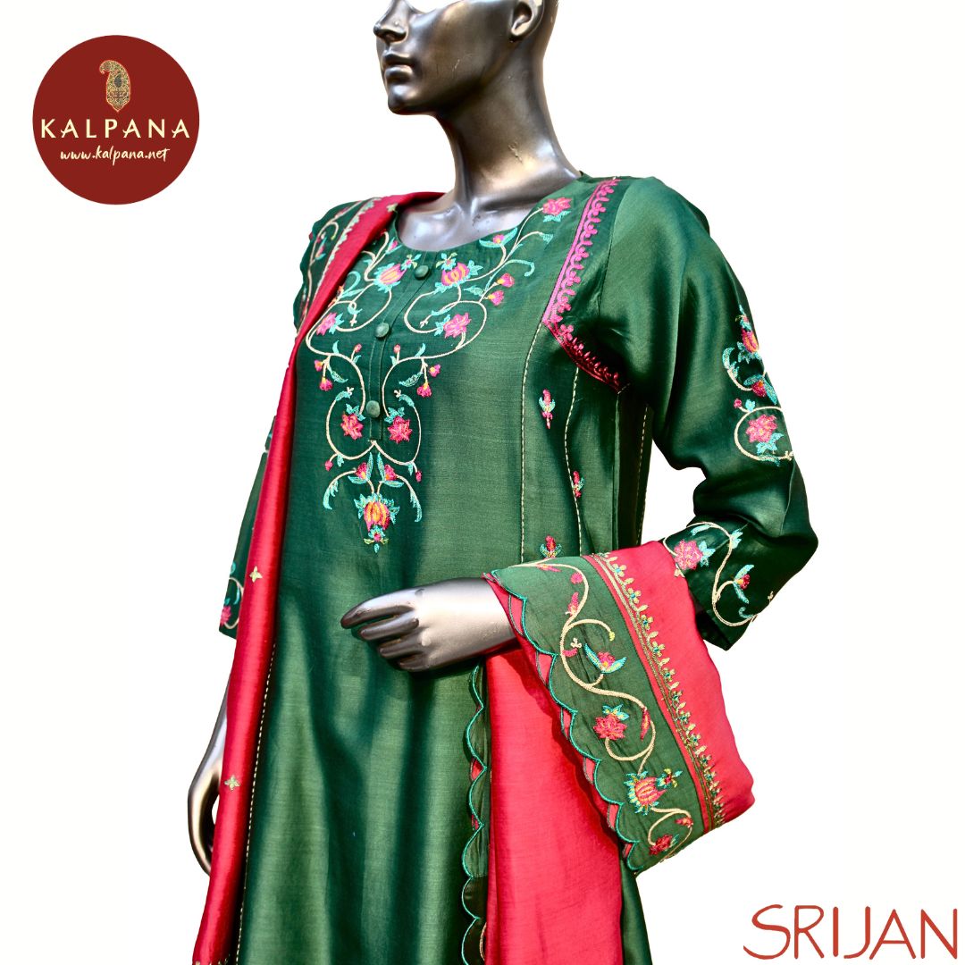 Kashmiri Crewel embroidery Small Kalidaar Pure Chanderi Salwar Kameez