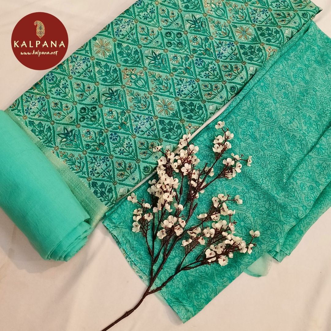 Shirt: Light Green Coloured Printed Pure Cotton Unstitched Suit and Border.
Dupatta: Color Printed Cotton Dupatta.
Bottom: Light Green Pure Cotton Bottom.
Perfect for Semi,Formal,Wear. 
Recommended for Summer season(s). Dry Clean Only
Shirt Fabric: 2.5 mts
Salwar Fabric: 2.4 mts
Dupatta: 2.4 mts
Country Of Origin:India
Weight: 500 gms