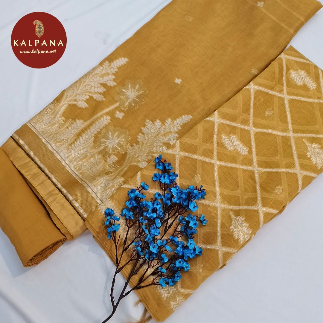 Shirt: Gold Coloured Woven Zari Blended SICO Cotton Unstitched Suit and Border.
Dupatta: Gold Color Woven Zari Dupatta.
Bottom: Gold Blended SICO Cotton Bottom.
Perfect for Formal,Wear. 
Recommended for Summer season(s). Dry Clean Only
Shirt Fabric: 2.5 mts
Salwar Fabric: 2.4 mts
Dupatta: 2.4 mts
Country Of Origin:India
Weight: 500 gms