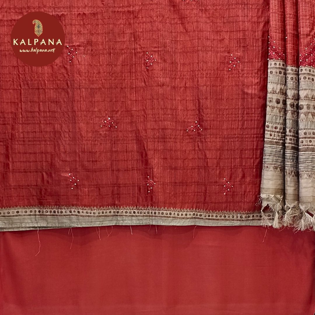 Embroided  Tussar Silk Unstitched Suit