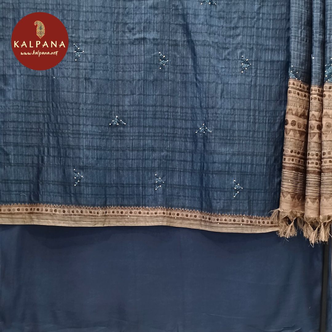 Embroided  Tussar Silk Unstitched Suit