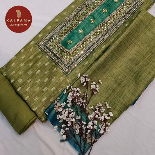 Shirt: Green Coloured Printed With Embroidery Blended Linen Unstitched Suit and Border.
Dupatta: Green Color Printed With Embroidery Linen Dupatta.
Bottom: Plain Green Blended Linen Bottom.
Perfect for Formal,Wear. 
Recommended for Summer season(s). Dry Clean Only
Shirt Fabric: 2.5 mts
Salwar Fabric: 2.4 mts
Dupatta: 2.4 mts
Country Of Origin:India
Weight: 500 gms