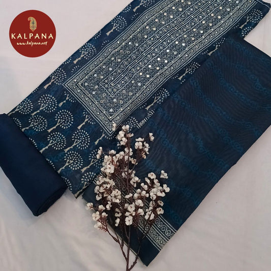 Shirt: Dark Blue Coloured Printed With Embroidery Blended SICO Cotton Unstitched Suit and Border.
Dupatta: Printed Dark Blue Color SICO Cotton Dupatta.
Bottom: Dark Blue Blended SICO Cotton Bottom.
Perfect for Formal,Wear. 
Recommended for Summer season(s). Dry Clean Only
Shirt Fabric: 2.5 mts
Salwar Fabric: 2.4 mts
Dupatta: 2.4 mts
Country Of Origin:India
Weight: 500 gms