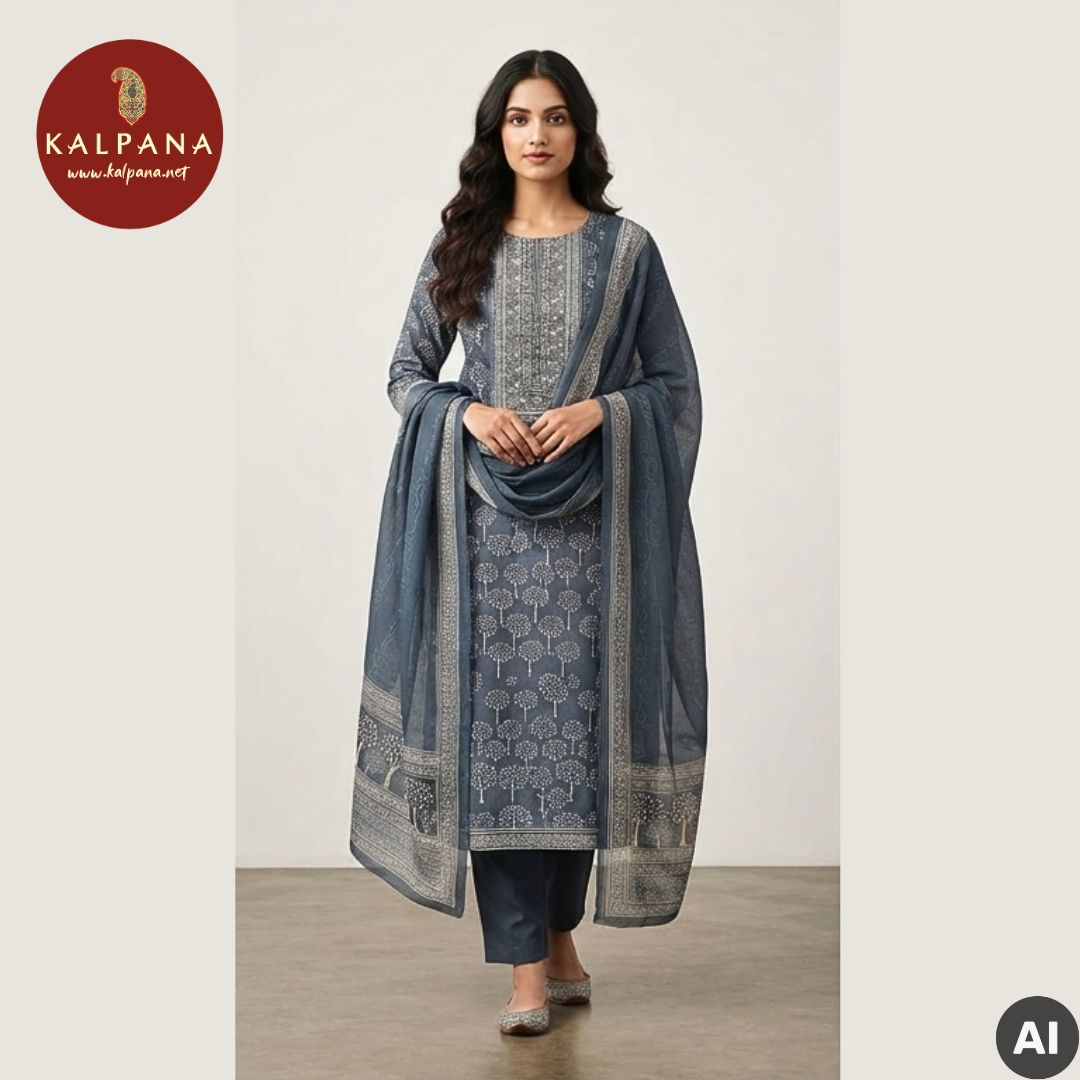 Printed With Embroidery Blended SICO Cotton Unstitched Suit - Kalpana