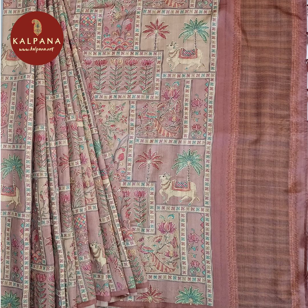Printed With Embroidery Tussar Silk Saree