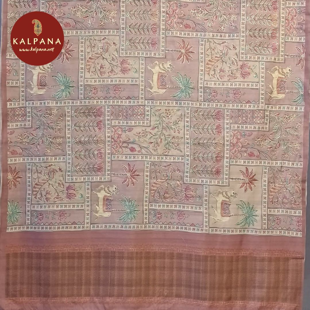 Printed With Embroidery Tussar Silk Saree