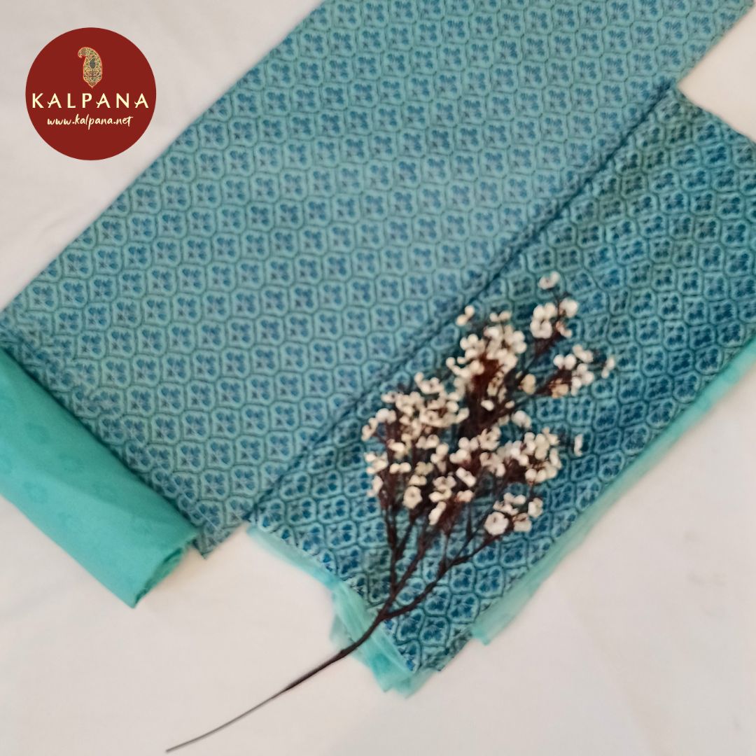 Shirt: Turquoise Coloured Printed With Embroidery Pure Cotton Unstitched Suit.
Dupatta: Turquoise Color Printed With Embroidery Cotton Dupatta.
Bottom: Turquoise Pure Cotton Bottom.
Perfect for Semi,Formal,Wear. 
Recommended for Summer season(s). Dry Clean Only
Shirt Fabric: 2.5 mts
Salwar Fabric: 2.4 mts
Dupatta: 2.4 mts
Country Of Origin:India
Weight: 500 gms