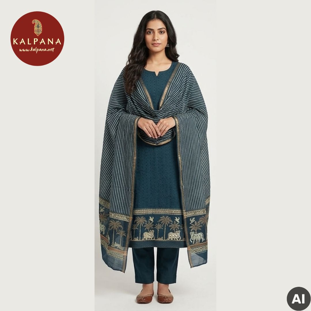 Printed With Embroidery Pure Cotton Unstitched Suit - Kalpana