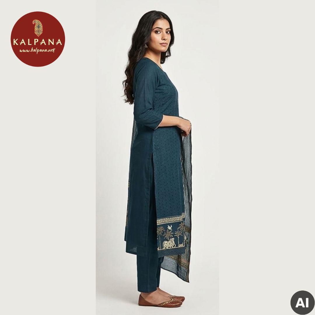 Printed With Embroidery Pure Cotton Unstitched Suit - Kalpana