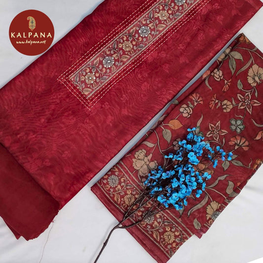 Shirt: Maroon Coloured Printed With Embroidery Blended SICO Cotton Unstitched Suit and Border.
Dupatta: Maroon Color Printed With Embroidery SICO Cotton Dupatta.
Bottom: Maroon Blended SICO Cotton Bottom.
Perfect for Semi,Formal,Wear. 
Recommended for Summer season(s). Dry Clean Only
Shirt Fabric: 2.5 mts
Salwar Fabric: 2.4 mts
Dupatta: 2.4 mts
Country Of Origin:India
Weight: 500 gms