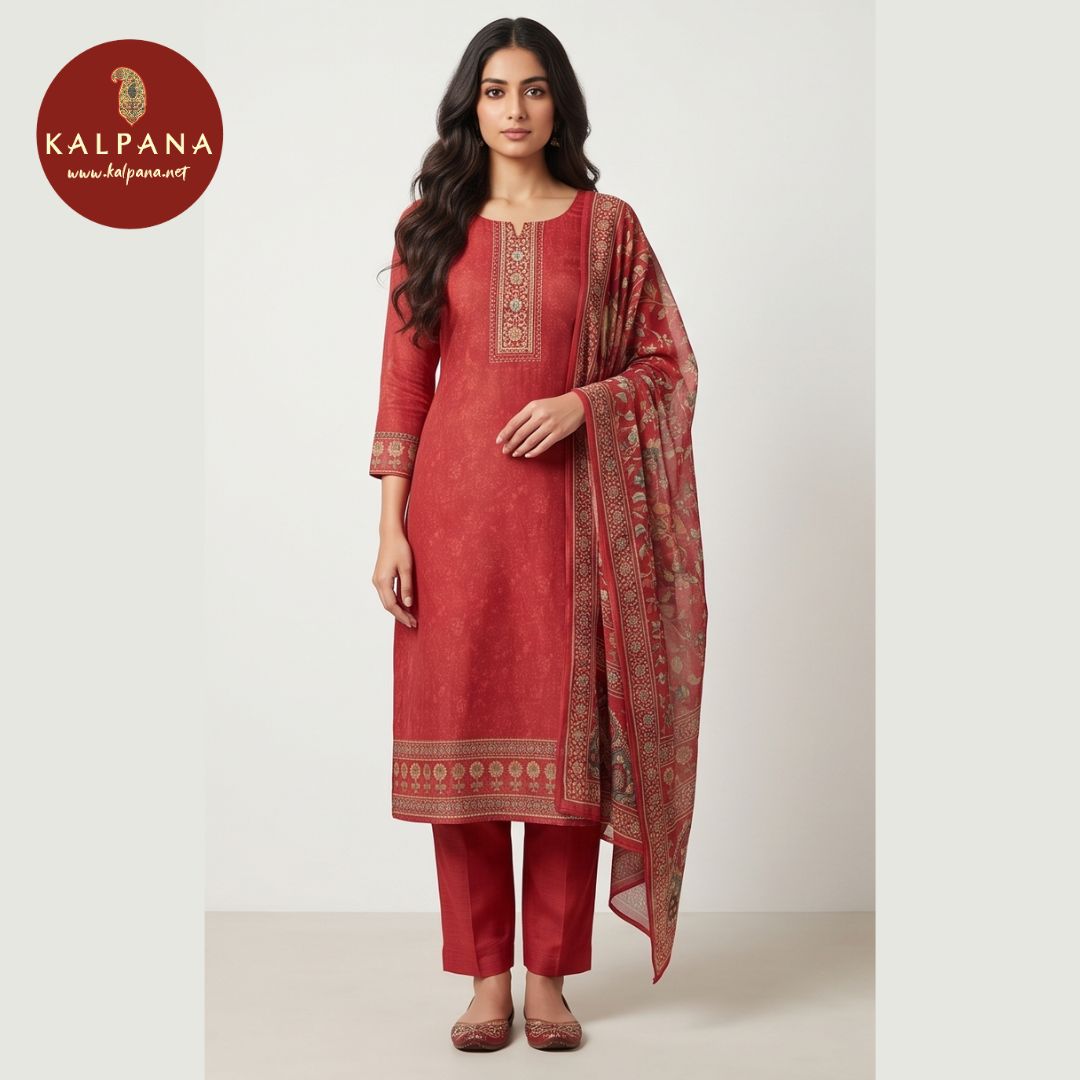 Printed With Embroidery Blended SICO Cotton Unstitched Suit