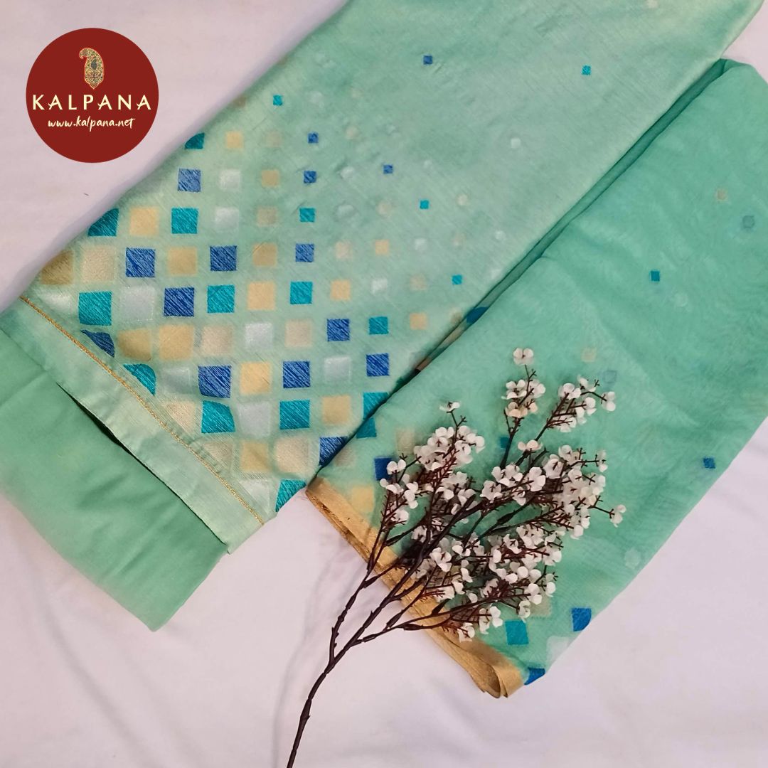 Shirt: Light Green Coloured Woven Blended SICO Cotton Unstitched Suit and Border.
Dupatta: Light Green Color Woven SICO Cotton Dupatta.
Bottom: Light Green Blended SICO Cotton Bottom.
Perfect for Semi,Formal,Wear. 
Recommended for Summer season(s). Dry Clean Only
Shirt Fabric: 2.5 mts
Salwar Fabric: 2.4 mts
Dupatta: 2.4 mts
Country Of Origin:India
Weight: 500 gms