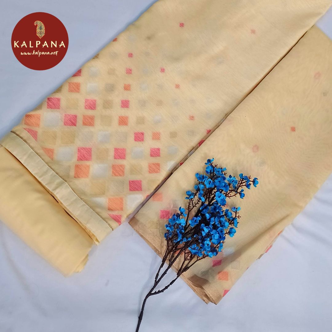 Shirt: Light Yellow Coloured Woven Blended SICO Cotton Unstitched Suit and Border.
Dupatta: Light Yellow Color Woven SICO Cotton Dupatta.
Bottom: Light Yellow Blended SICO Cotton Bottom.
Perfect for Semi,Formal,Wear. 
Recommended for Summer season(s). Dry Clean Only
Shirt Fabric: 2.5 mts
Salwar Fabric: 2.4 mts
Dupatta: 2.4 mts
Country Of Origin:India
Weight: 500 gms