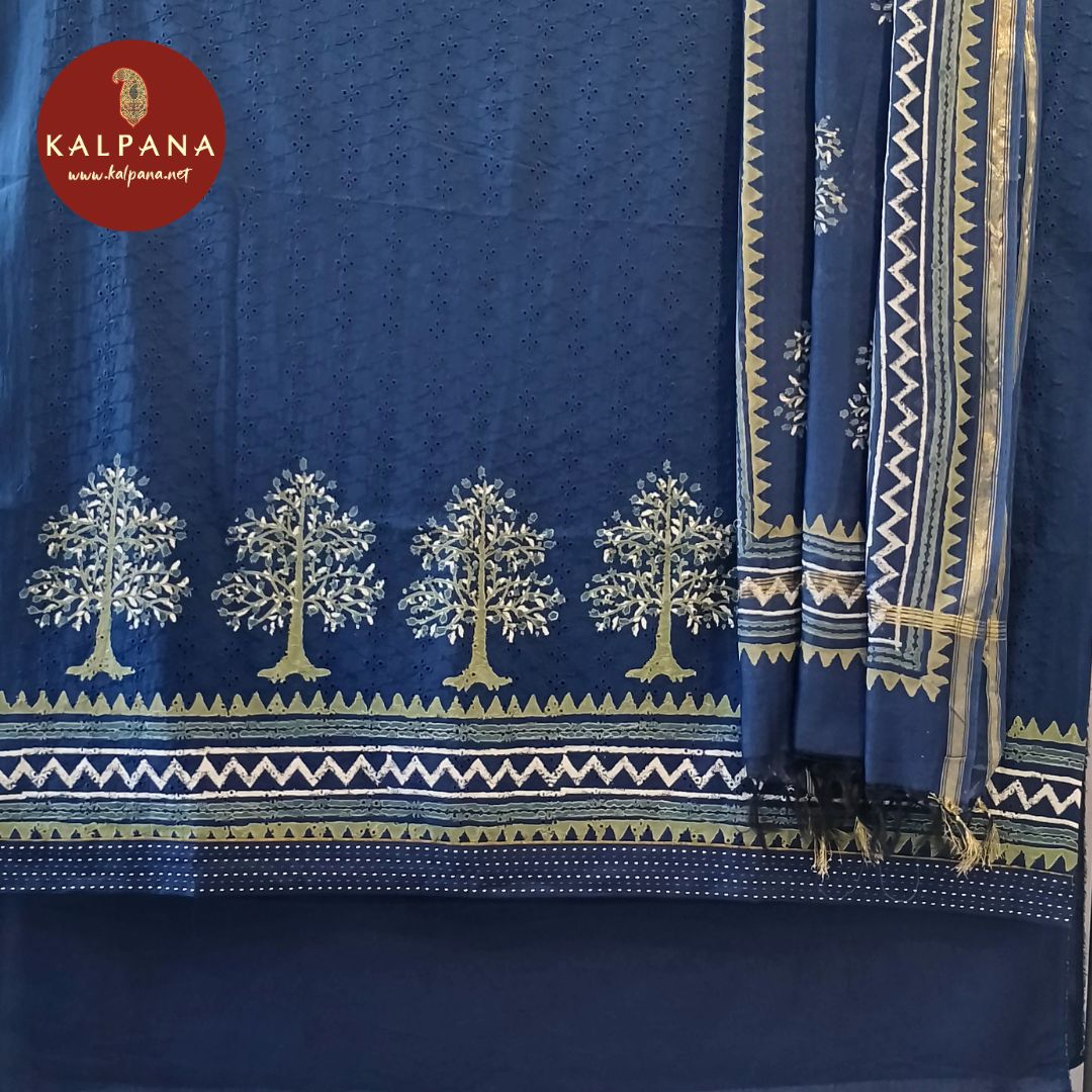 Printed With Embroidery  Cotton Unstitched Suit - Kalpana