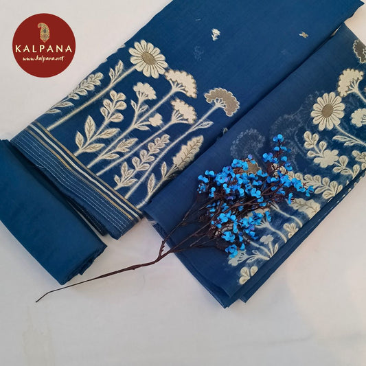 Shirt: Dark Blue Coloured Woven Zari Blended SICO Cotton Unstitched Suit and Border.
Dupatta: Dark Blue Color Woven SICO Cotton Dupatta.
Bottom: Dark Blue Blended SICO Cotton Bottom.
Perfect for Semi,Formal,Wear. 
Recommended for Summer season(s). Dry Clean Only
Shirt Fabric: 2.5 mts
Salwar Fabric: 2.4 mts
Dupatta: 2.4 mts
Country Of Origin:India
Weight: 500 gms