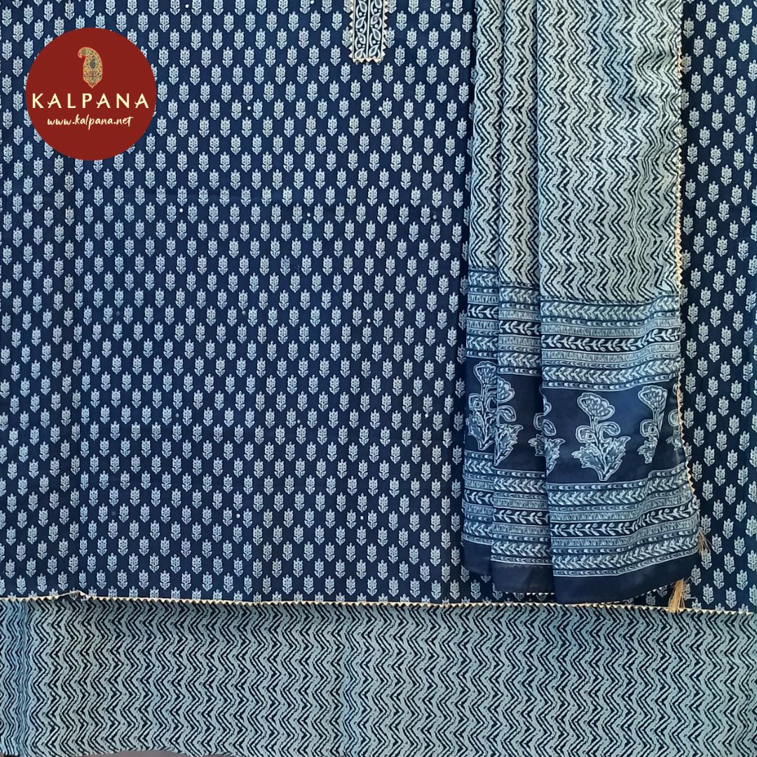 Printed With Embroidery Pure Cotton Unstitched Suit - Kalpana