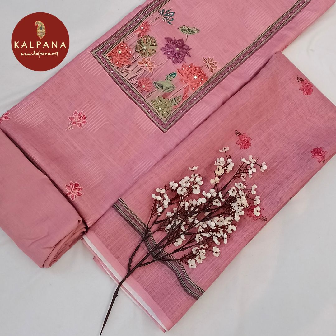 Shirt: Pink Coloured Embroided Blended Linen Unstitched Suit and Border.
Dupatta: Pink Color Printed Dupatta.
Bottom: Plain Pink Blended Linen Bottom.
Perfect for Semi,Formal,Wear. 
Recommended for Summer season(s). Dry Clean Only
Shirt Fabric: 2.5 mts
Salwar Fabric: 2.4 mts
Dupatta: 2.4 mts
Country Of Origin:India
Weight: 500 gms