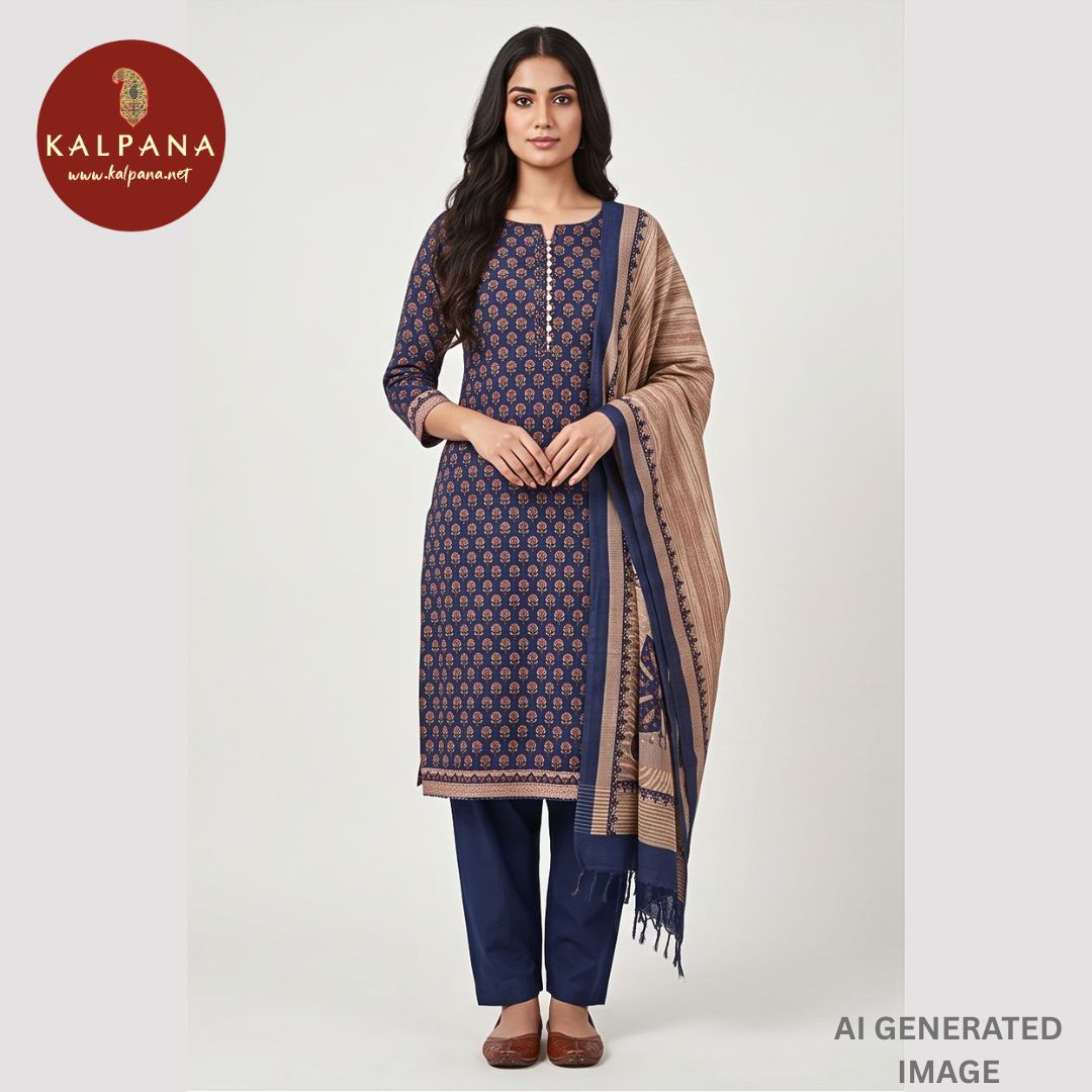 Shirt: Blue Coloured Printed Blended Tussar Unstitched Suit and Neckline.
Dupatta: Khaki Color Printed Tussar Dupatta.
Bottom: Plain Blue Blended Tussar Bottom.
Perfect for Semi,Formal,Wear. 
Recommended for Summer season(s). Dry Clean Only
Shirt Fabric: 2.5 mts
Salwar Fabric: 2.4 mts
Dupatta: 2.4 mts
Country Of Origin:India
Weight: 500 gms