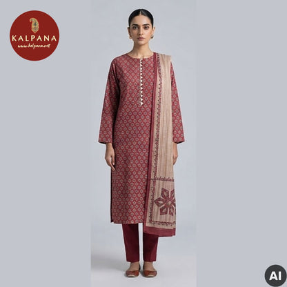 Shirt: Maroon Coloured Printed Blended Tussar Unstitched Suit and Neckline.
Dupatta: Maroon Color Printed Tussar Dupatta.
Bottom: Maroon Blended Tussar Bottom.
Perfect for Semi,Formal,Wear. 
Recommended for Summer season(s). Dry Clean Only
Shirt Fabric: 2.5 mts
Salwar Fabric: 2.4 mts
Dupatta: 2.4 mts
Country Of Origin:India
Weight: 500 gms