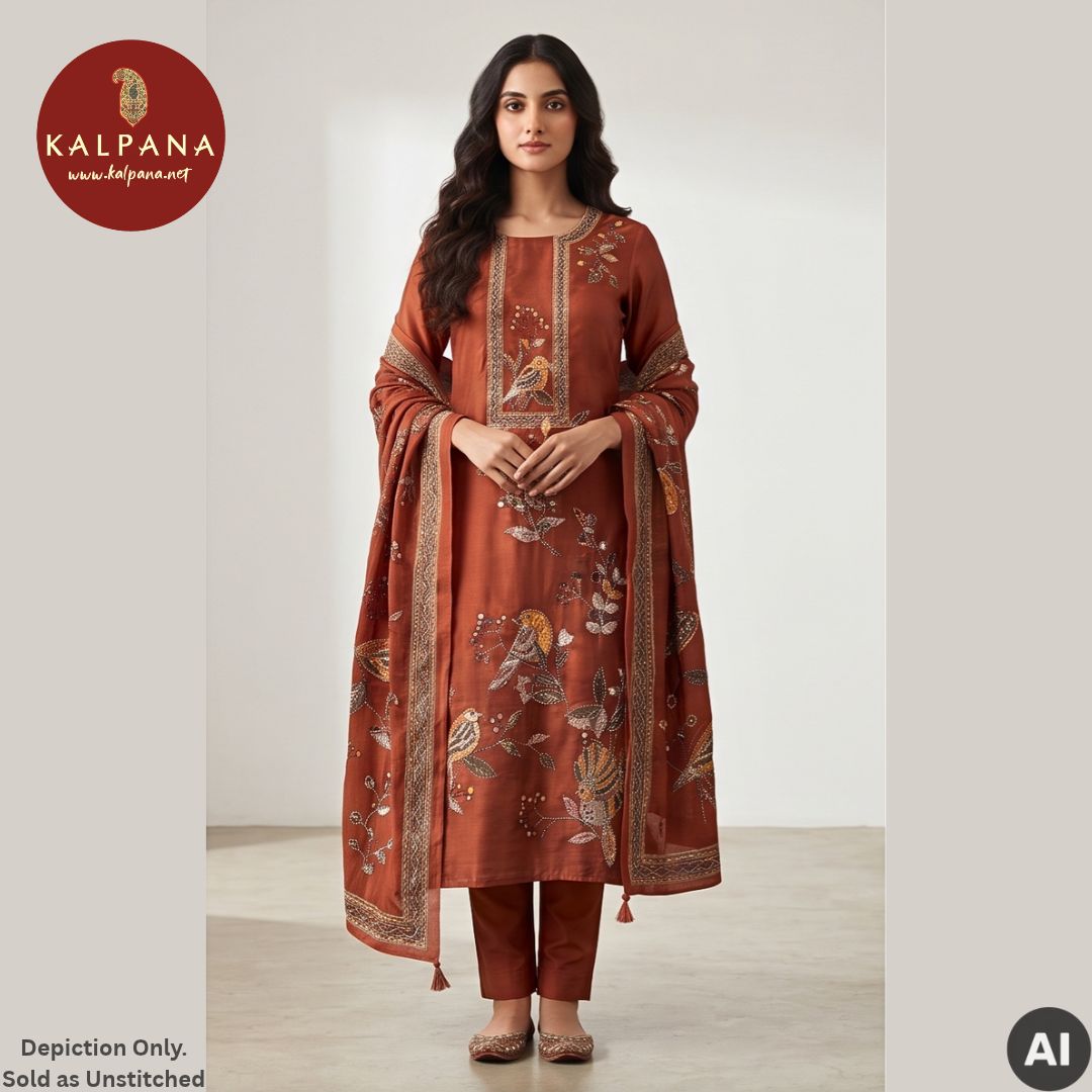 Shirt: Rust Coloured Printed With Embroidery Blended SICO Cotton Unstitched Suit and Border.
Dupatta: Rust Color Printed With Embroidery SICO Cotton Dupatta.
Bottom: Rust Blended SICO Cotton Bottom.
Perfect for Semi,Formal,Wear. 
Recommended for Summer season(s). Dry Clean Only
Shirt Fabric: 2.5 mts
Salwar Fabric: 2.4 mts
Dupatta: 2.4 mts
Country Of Origin:India
Weight: 500 gms