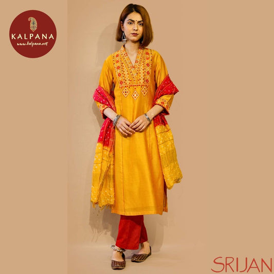 Top : Rabari Princess Line Yellow Chanderi Shirt and Overlap Neck with embroidery Neckline.
Dupatta: It comes with Red color Woven dyed and hand embroidered Chanderi Dupatta.
Bottom : The Chanderi Red color Pants.
Perfect for Semi,Formal,Wear. Recommended for Summer season(s). Dry Clean Only
Country Of Origin:India
Weight: 500 gms