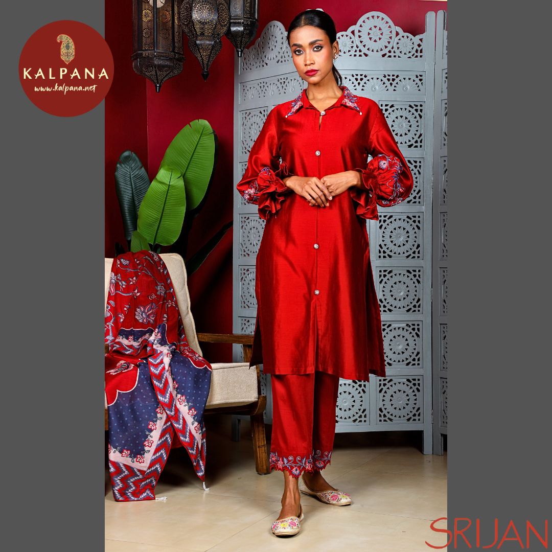 Top : Chintz A-Line Front Open Red Chanderi Shirt and Collar Neckline.
Dupatta: It comes with Red color Chintz Chanderi Dupatta.
Bottom : The Cotton Satin Chintz Red color Pants.
Perfect for Casual,Wear. Recommended for Summer season(s). Dry Clean Only
Country Of Origin:India
Weight: 500 gms