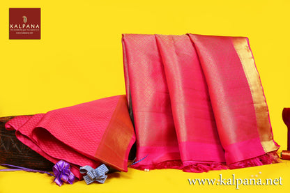 Kanjeevaram Handloom Pure Silk Saree with All Over Woven Texture and Woven Zari Border. The Palla is  Woven Zari. It comes with Self Colored Plain Unstitched Blouse with Zari Border. Perfect for Formal Wear.  Recommended for Festive season(s). Dry Clean Only
