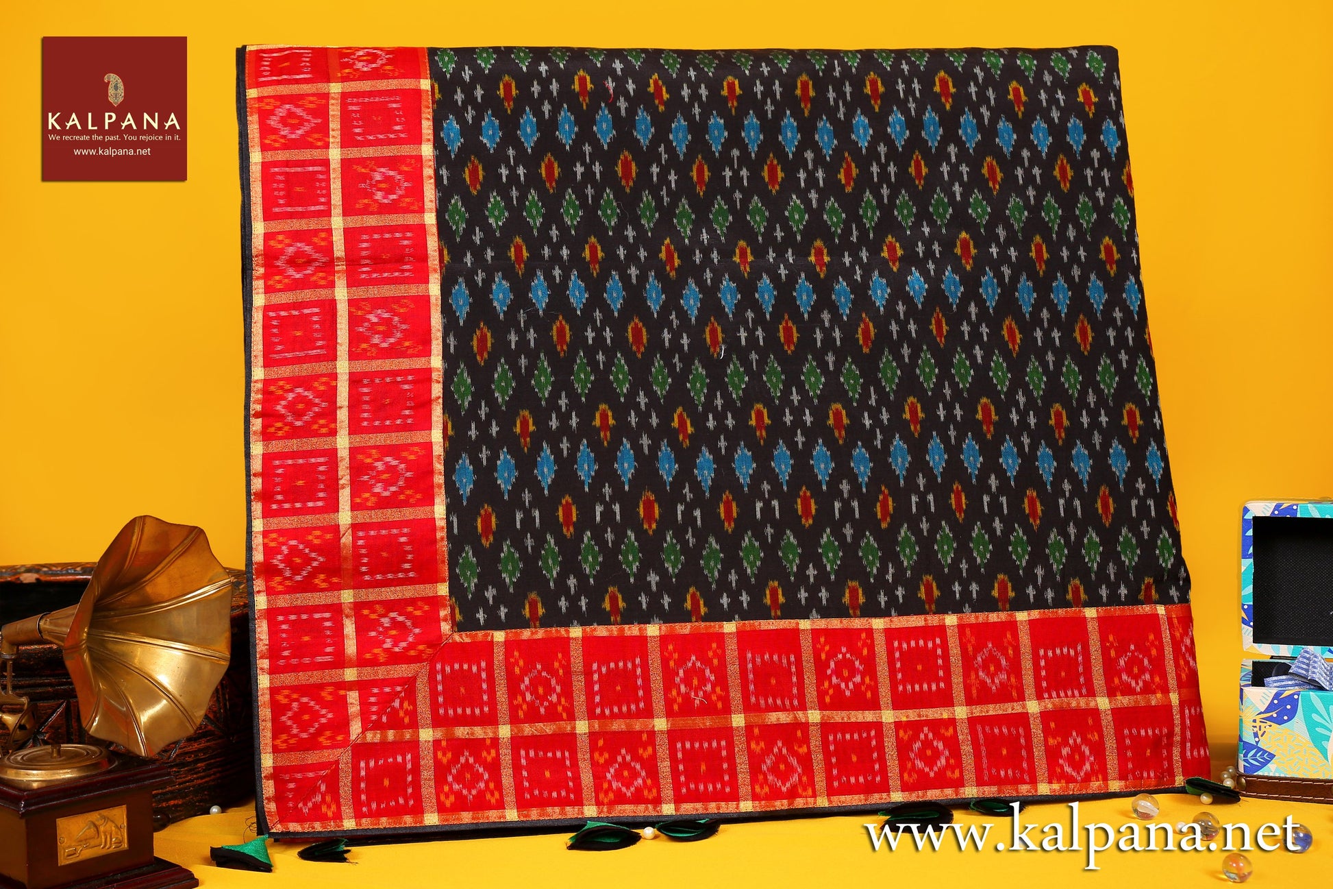  Embroidery Pure Tussar Saree with All Over Embroidered Motifs and Ikat Patch Border. The Palla is  Ikat Patch. It comes with Contrast Colored Woven Unstitched Blouse with . Perfect for Multi Occasion Wear.  Recommended for Autumn & Winter season(s). Dry Clean Only