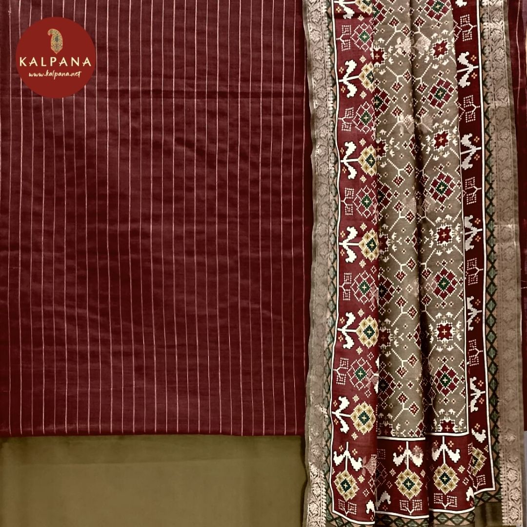 Handloom Pure Munga Silk Unstitched Suit with All Over Stripes and Zari Border. It comes with Contrast Colored Digitally Printed Munga Silk Dupatta with Zari Border. The Salwar is Cotton Satin. Perfect for Multi Occasion Wear. Recommended for Festive season(s). Dry Clean Only
Shirt Fabric: 2.5 mts
Salwar Fabric: 2.4 mts
Dupatta: 2.4 mts
Country Of Origin:India
Weight: 500 gms