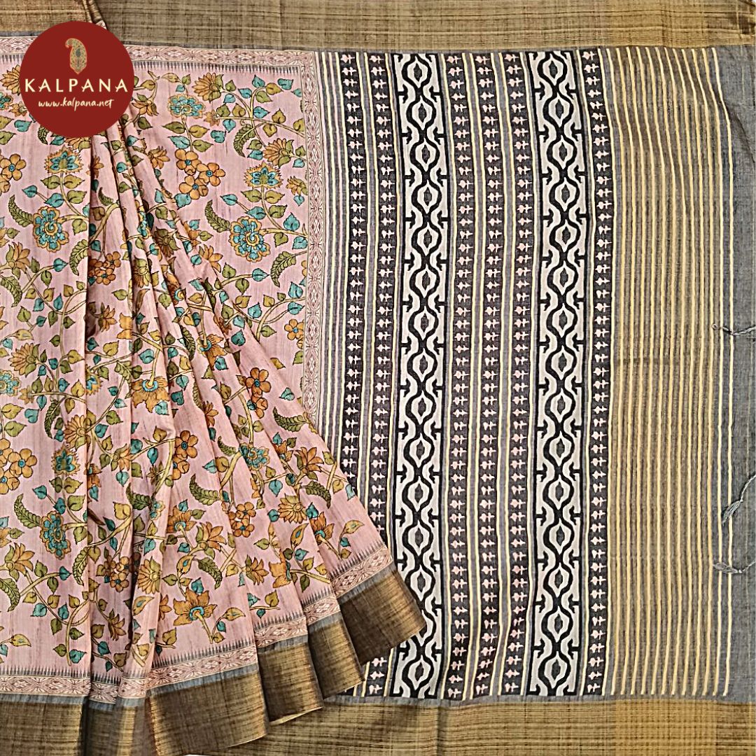 Peach Pink Printed Blended Tussar Silk Saree with Zari Border. The Palla is Printed. The Contrast colored Plain Unstitched Blouse has Zari Border Perfect for Multi Occasion Wear in Festive season(s). Dry Clean Only.
Saree 5.4 mts
Blouse 0.8 mts
Country Of Origin:India
Weight: 500 gms