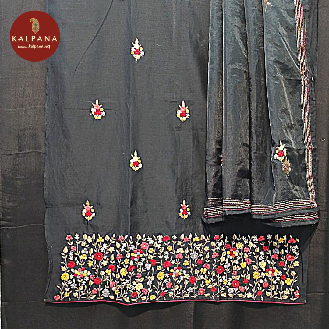 Hand Embroidery Blended SICO Cotton Unstitched Suit with All Over Kantha Work and Embroidered Border. It comes with Self matched Black color Kantha Work Chanderi Dupatta. The SICO Cotton Salwar is Black. Perfect for Multi Occasion Wear. Recommended for Festive season(s). Dry Clean Only
Shirt Fabric: 2.5 mts
Salwar Fabric: 2.4 mts
Dupatta: 2.4 mts
Country Of Origin:India
Weight: 500 gms