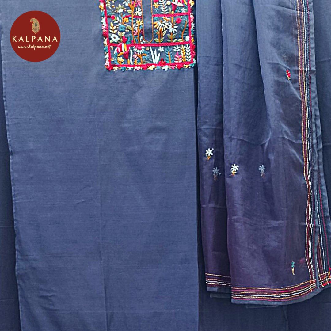 Hand Embroidery Blended SICO Cotton Unstitched Suit with All Over Kantha Work and Embroidered Border. It comes with Self matched Navy Blue color Kantha Work Chanderi Dupatta. The SICO Cotton Salwar is Navy Blue. Perfect for Multi Occasion Wear. Recommended for Festive season(s). Dry Clean Only
Shirt Fabric: 2.5 mts
Salwar Fabric: 2.4 mts
Dupatta: 2.4 mts
Country Of Origin:India
Weight: 500 gms