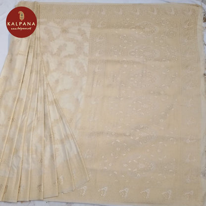 Light Tussar Beige Coimbatore Woven Blended SICO Silk Saree with Zari Border. The Palla is Woven Zari. The Self colored Plain Unstitched Blouse has Zari Border Perfect for Semi Formal Wear in Festive season(s). Dry Clean Only.
Saree 5.4 mts
Blouse 0.8 mts
Country Of Origin:India
Weight: 500 gms