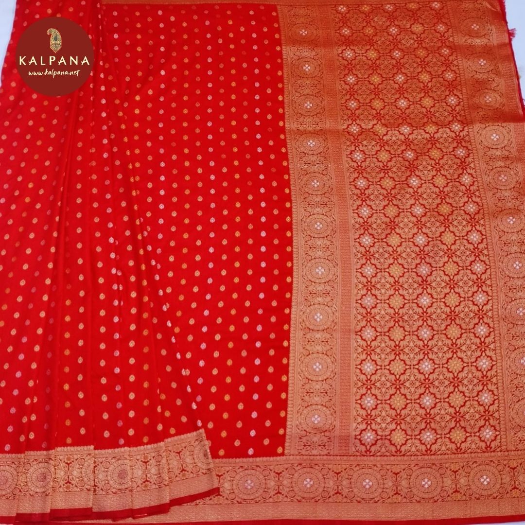 Candy Red Benarasi Woven Blended SICO Silk Saree with Woven Zari Border. The Palla is Woven. The Self colored Plain Unstitched Blouse has Woven Border Perfect for Multi Occasion Wear in Festive season(s). Dry Clean Only.
Saree 5.4 mts
Blouse 0.8 mts
Country Of Origin:India
Weight: 500 gms
