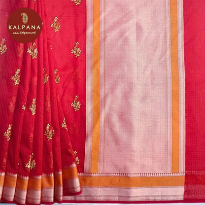 RED Embroidery Blended SICO Cotton Saree with Woven Zari Border. The Palla is Woven Zari. The Self colored Woven Zari Unstitched Blouse with woven border has Zari Border Perfect for Semi Formal Wear in Summer season(s). Dry Clean Only.
Saree 5.4 mts
Blouse 0.8 mts
Country Of Origin:India
Weight: 500 gms