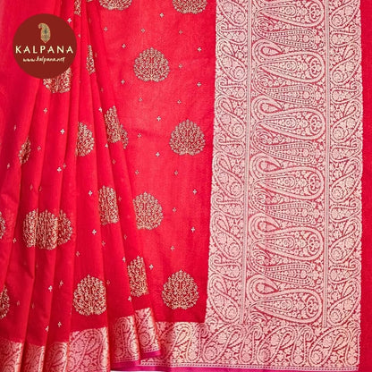 Red Benarasi Embroidery Blended Cotton Saree with Woven Zari Border. The Palla is Woven. and the skirt is Embroidered.The Self colored Unstitched Brocade Blouse has Perfect for Semi Formal Wear in Summer season(s). Dry Clean Only.
Saree 5.4 mts
Blouse 0.8 mts
Country Of Origin:India
Weight: 500 gms