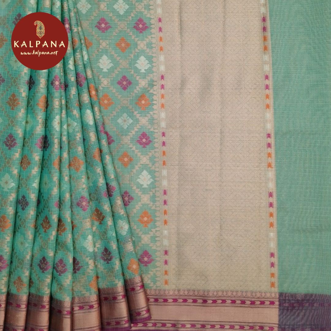 Rama Green Benarasi Woven Blended Silk Kota Saree with Zari Border. The Palla is Zari. The Contrast colored Woven Zari Unstitched Blouse has Woven Border Perfect for Semi Formal Wear in Summer season(s). Dry Clean Only.
Saree 5.4 mts
Blouse 0.8 mts
Country Of Origin:India
Weight: 500 gms