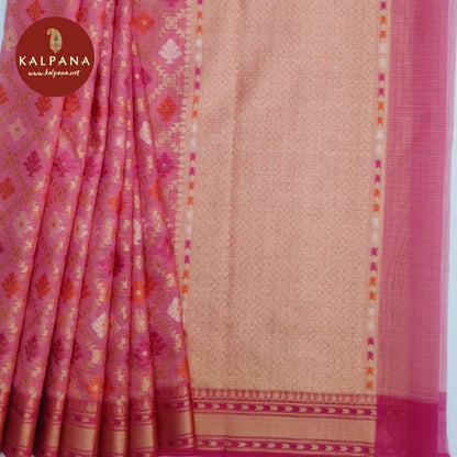 Pink Benarasi Woven Blended SICO Cotton Saree with Woven Zari Border. The Palla is Woven Zari. The Self colored Plain Unstitched Blouse has Woven Border Perfect for Multi Occasion Wear in Summer season(s). Dry Clean Only.
Saree 5.4 mts
Blouse 0.8 mts
Country Of Origin:India
Weight: 500 gms