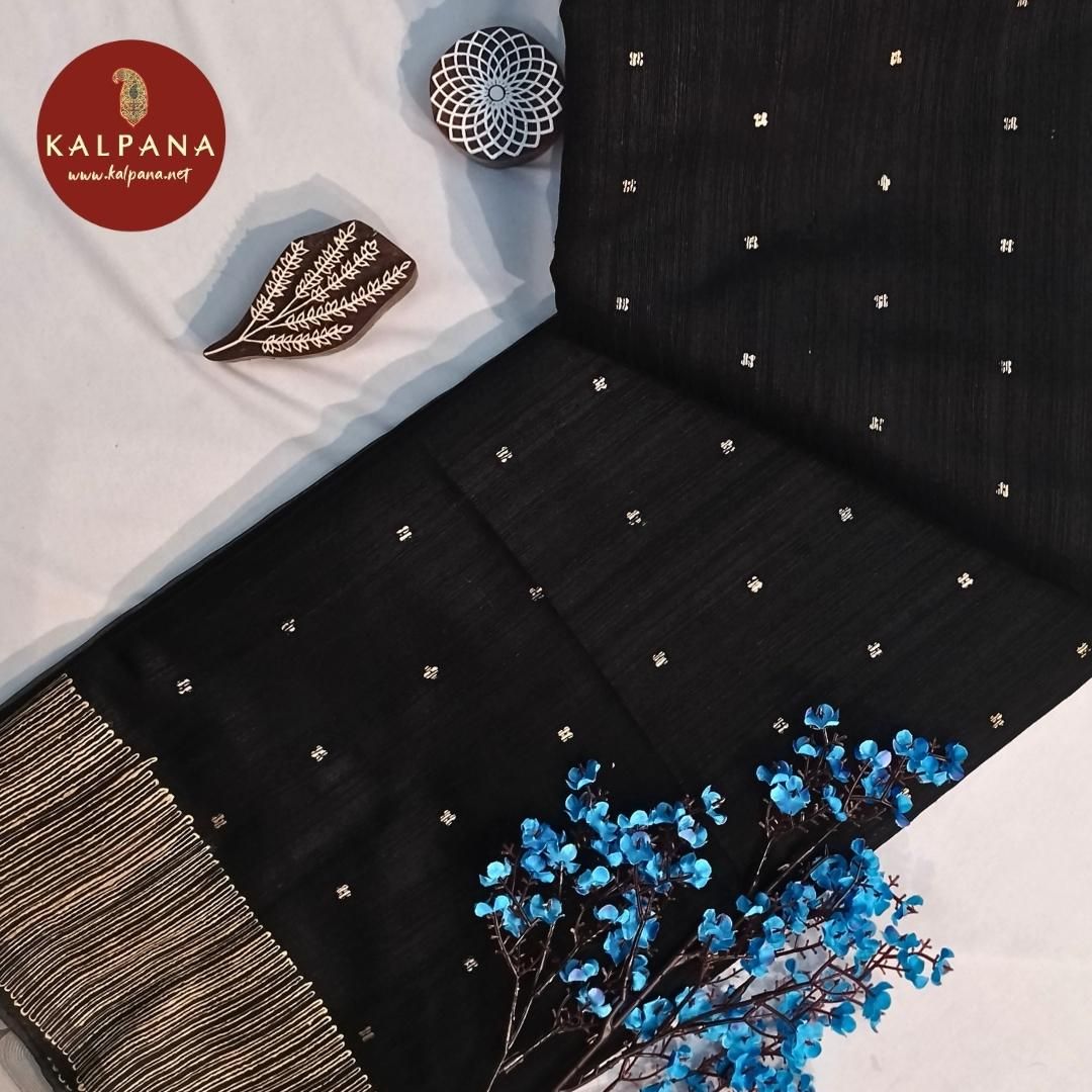 Black Dupion Handloom Pure Silk Saree with Woven Border. The Palla is Woven. The Self colored Plain Unstitched Blouse with woven border has Woven Border Perfect for Multi Occasion Wear in Autumn & Winter season(s). Dry Clean Only.
Saree 5.4 mts
Blouse 0.8 mts
Country Of Origin:India
Weight: 500 gms